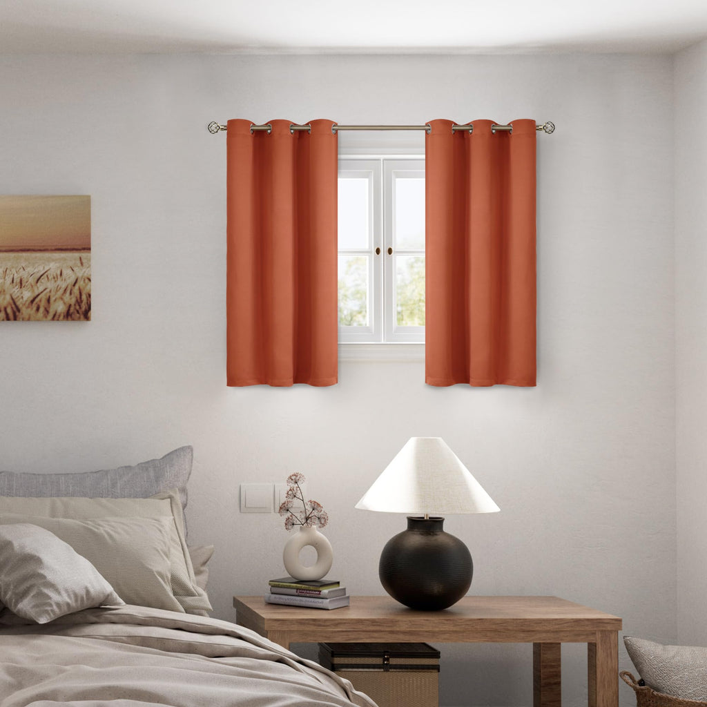 Short 100% Blackout Curtains, Thermal Insulated Energy Efficiency Noise Reducing Grommet Curtains 45 Inch Length