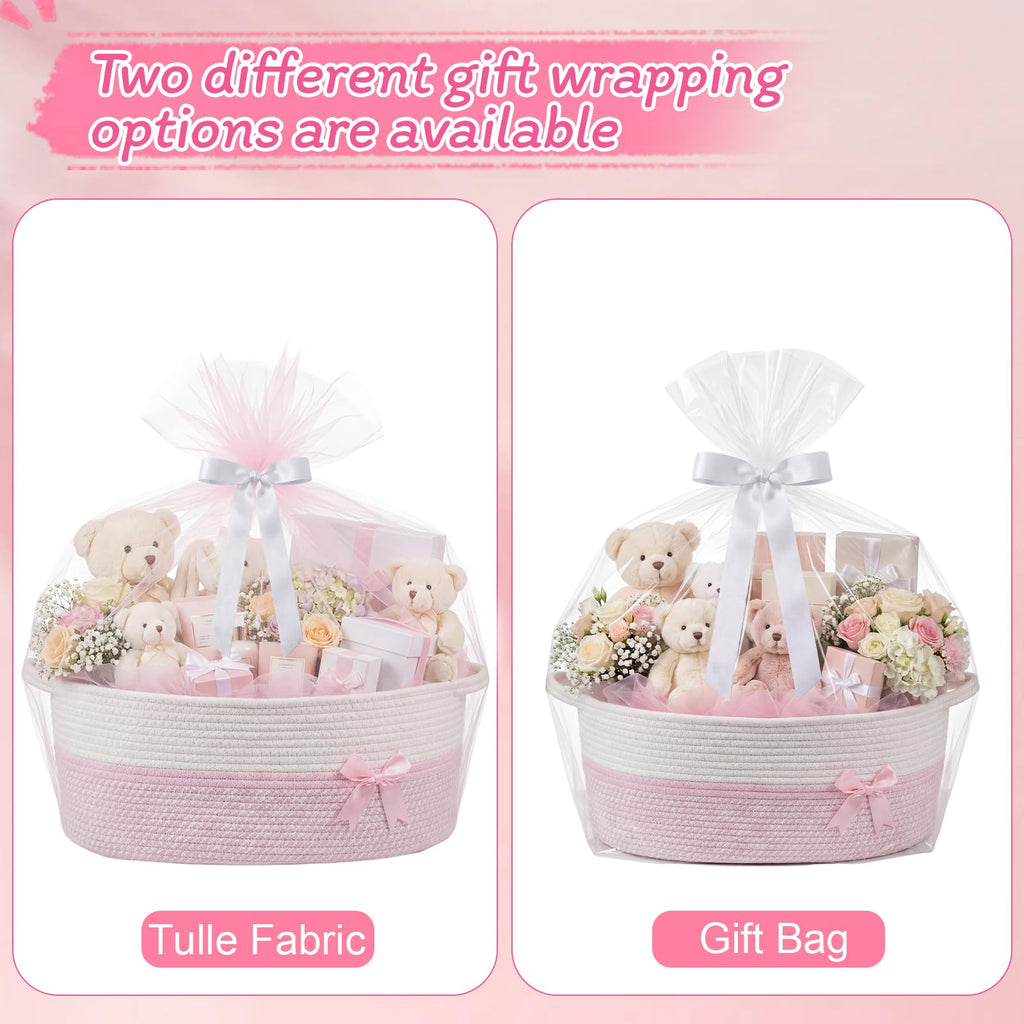 Large Woven Gift Basket Empty, Pink, Stripe