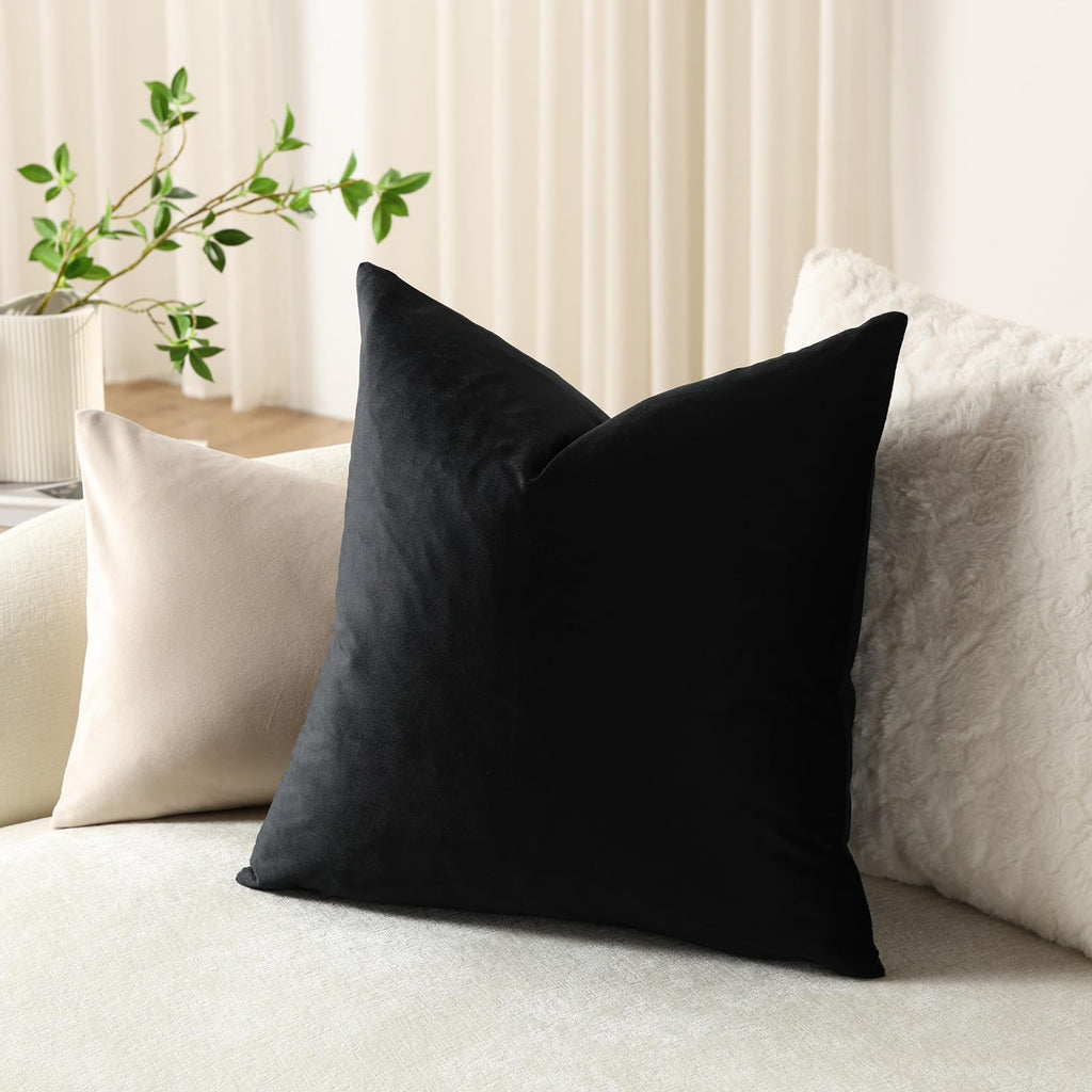 Throw Pillow Covers 20x20 Black: Pack of 2 Cozy Soft Velvet Square Modern Luxury Decorative Throw Pillow Cases for