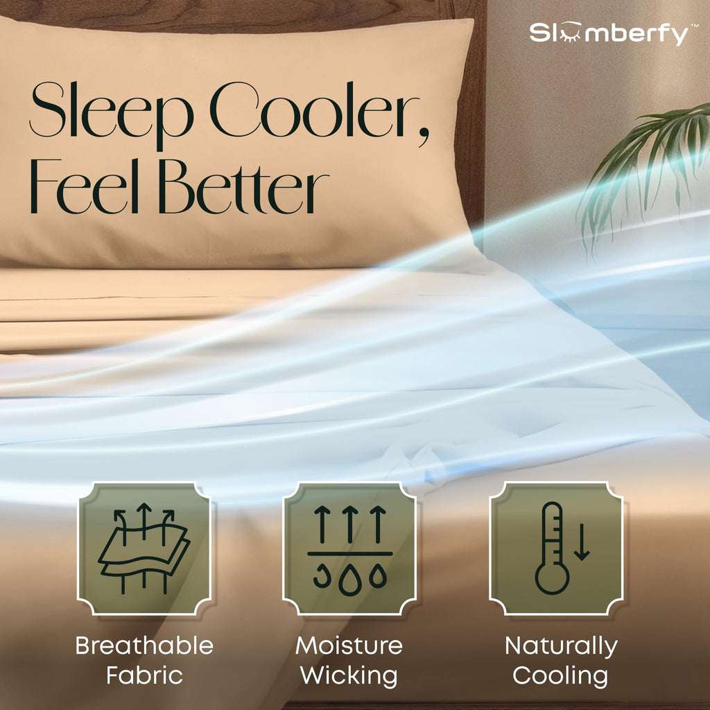 4-Piece 400 TC Viscose Derived from Bamboo Sheets - 1 Fitted, 1 Flat, 2 Pillow Cases - Deep Pocket Cooling