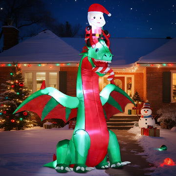 8FT Christmas Inflatable Santa Ride Flying Dragon Outdoor Yard Decor