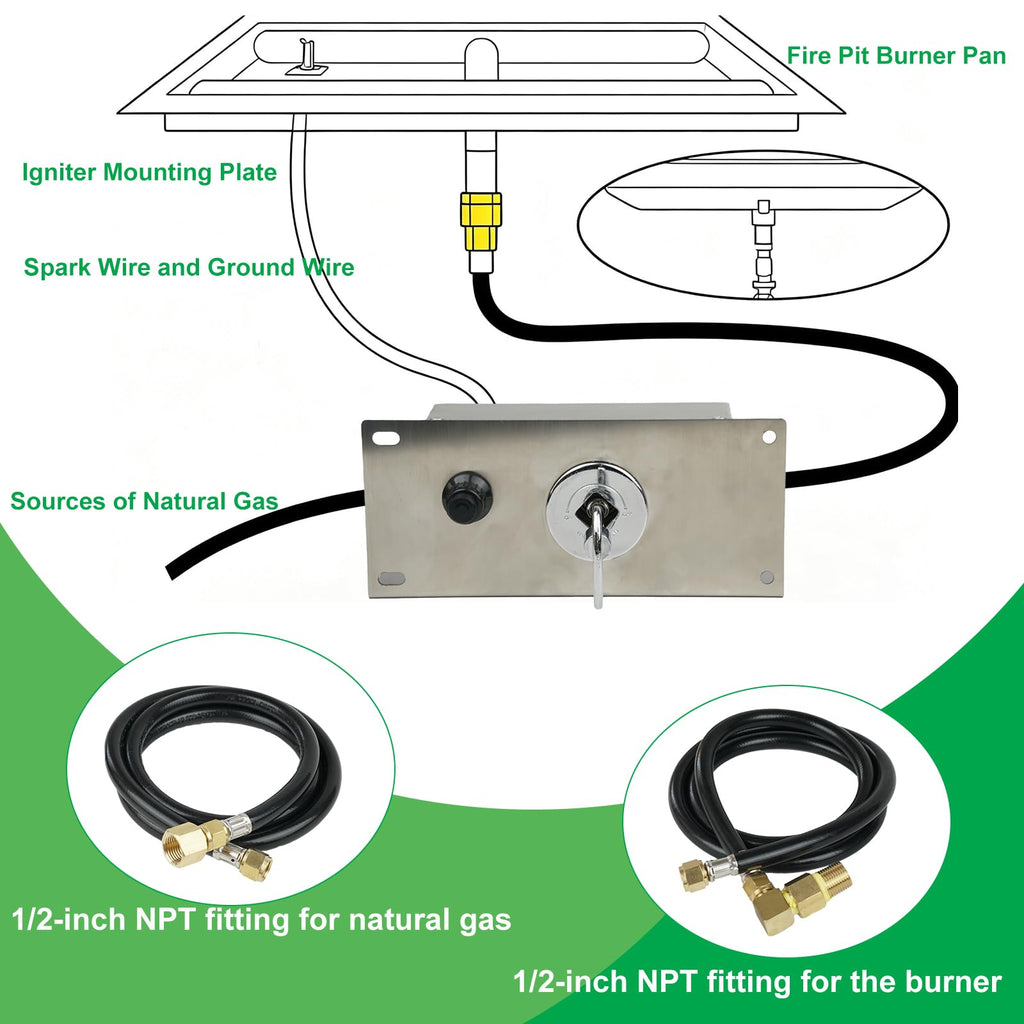 All-in-One Natural Gas Fire Pit Ignition System Kit, Outdoor DIY Fire Pit Accessory