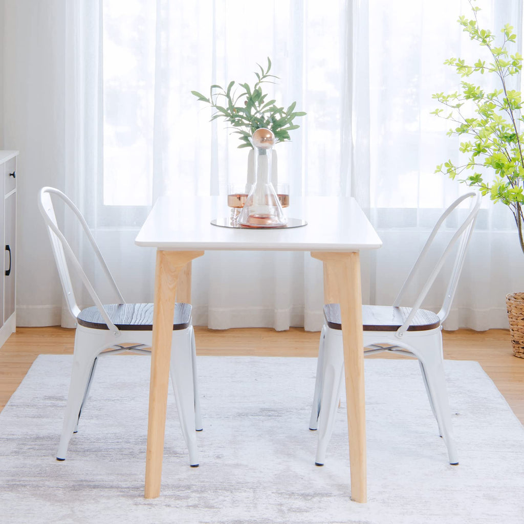Set of 4 Metal Dining Chairs with Wood Top Seat, Tolix Style Stackable Bistro Cafe Side Chair, Indoor Outdoor Dining