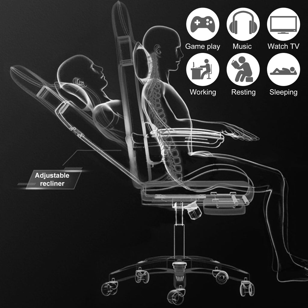 Gaming Chair with Bluetooth Speakers & Lights, Ergonomic High-Back Office Chair with Headrest & 135° Recline, 360°