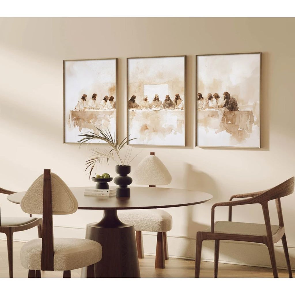 Jesus Wall Art Set of 3 Last Supper Wall Decor Christian Canvas Wall Art Religious Pictures Bible Renaissance