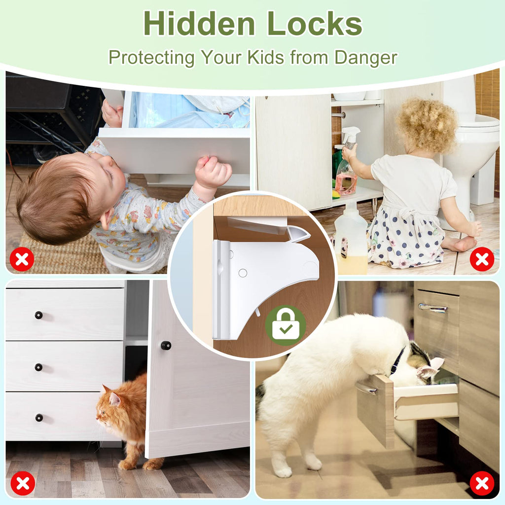 Child Safety Magnetic Cabinet Locks 12 Pack+3 Keys Baby Cabinet Locks