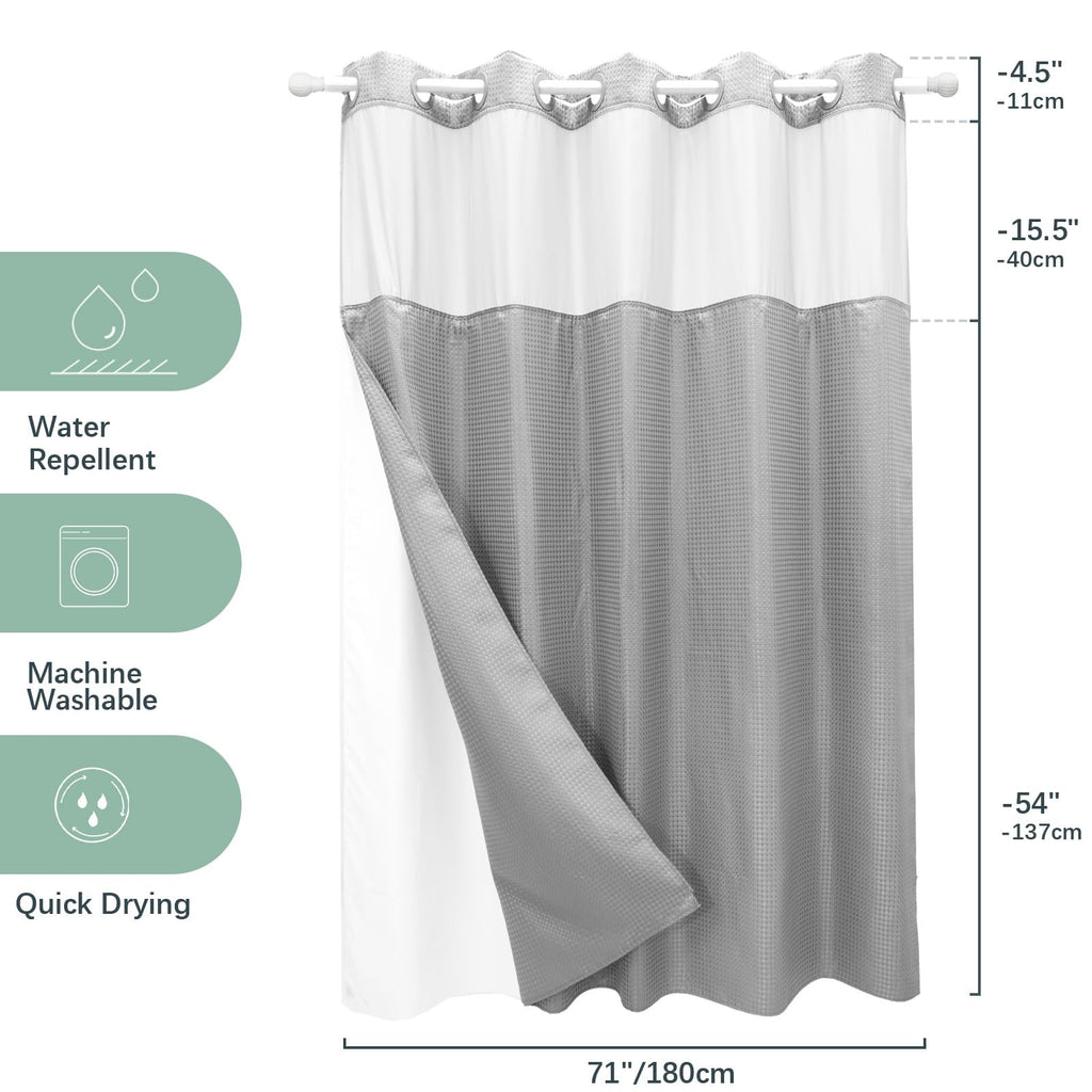 No Hook Waffle Weave Shower Curtain with Snap-in Fabric Liner Set