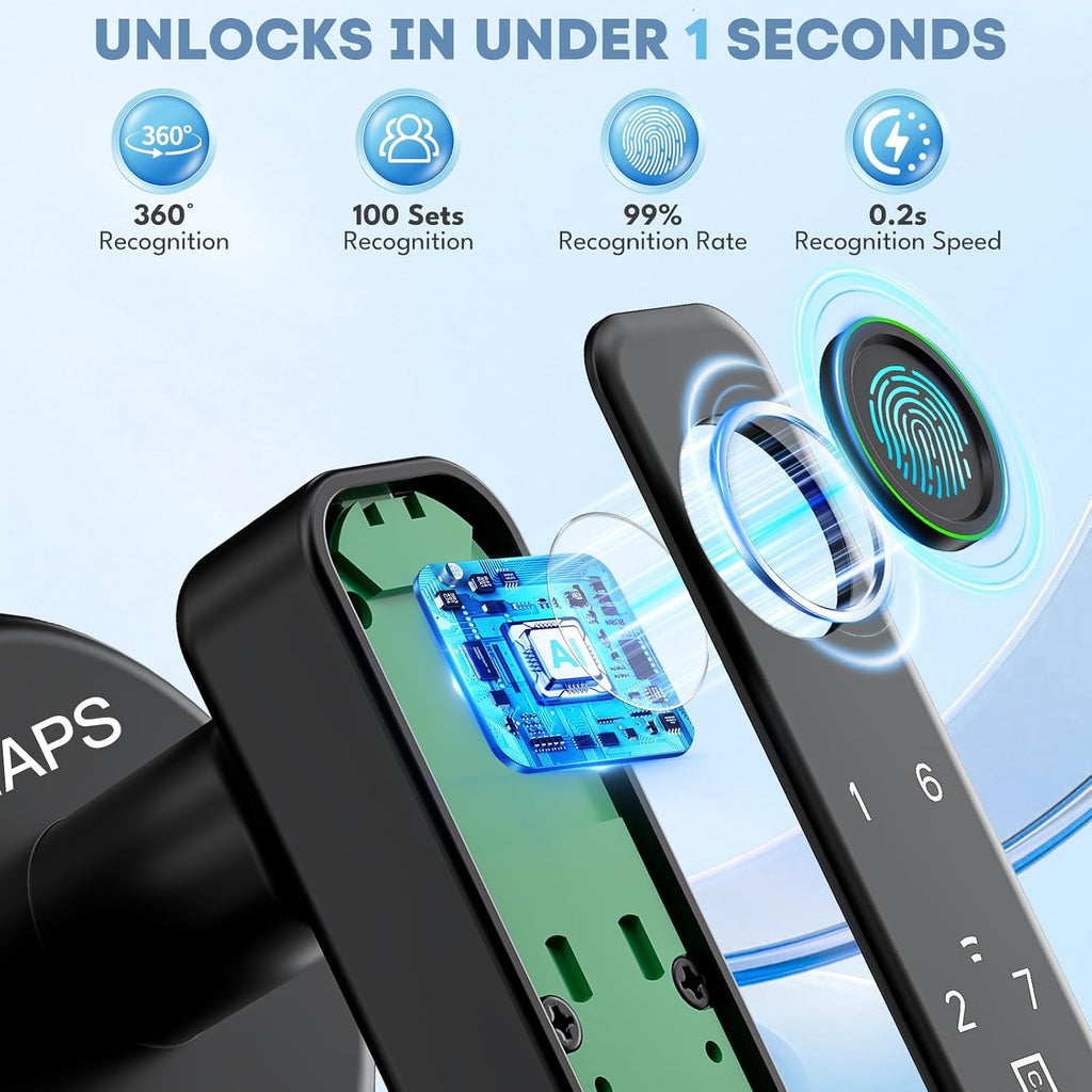 Fingerprint Door Lock, Door Locks , Keyless Entry Door Knob with Handle,Generate Passcode App Remotely-Smart Door