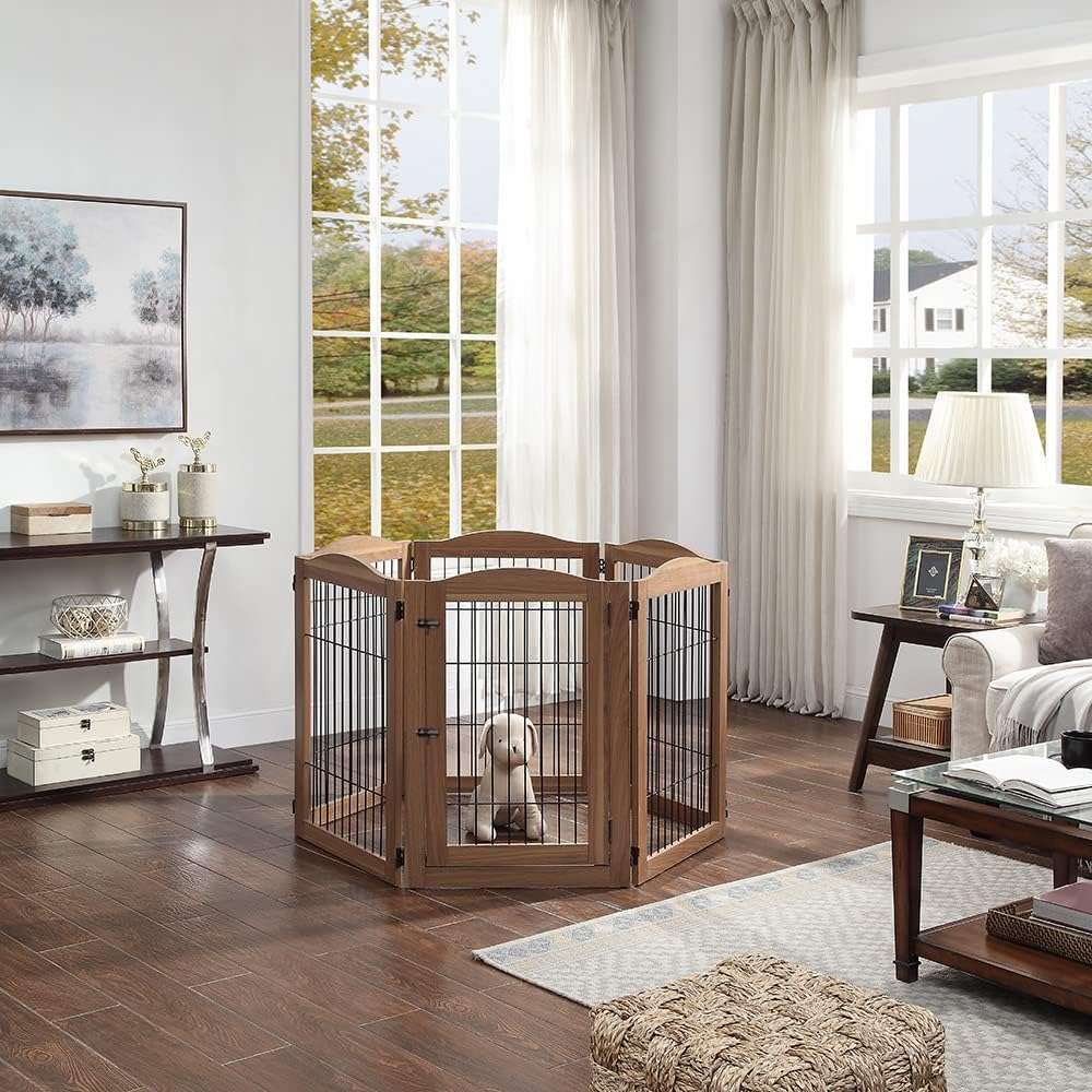132" Extra Wide Dog Gate and Pet Playpen with Walk Through Door