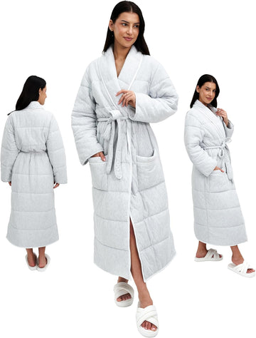 Quilted Luxury Robe For Women - Padded Hotel Spa Duvet Bathrobe - Jersey Cotton Long Length Weighted Bath Robe
