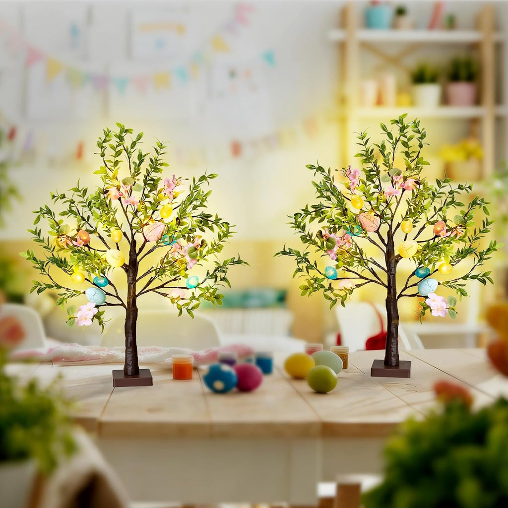 Easter Decoration Set, 27-inch Easters Egg Tree with LED Lights - Set of 2