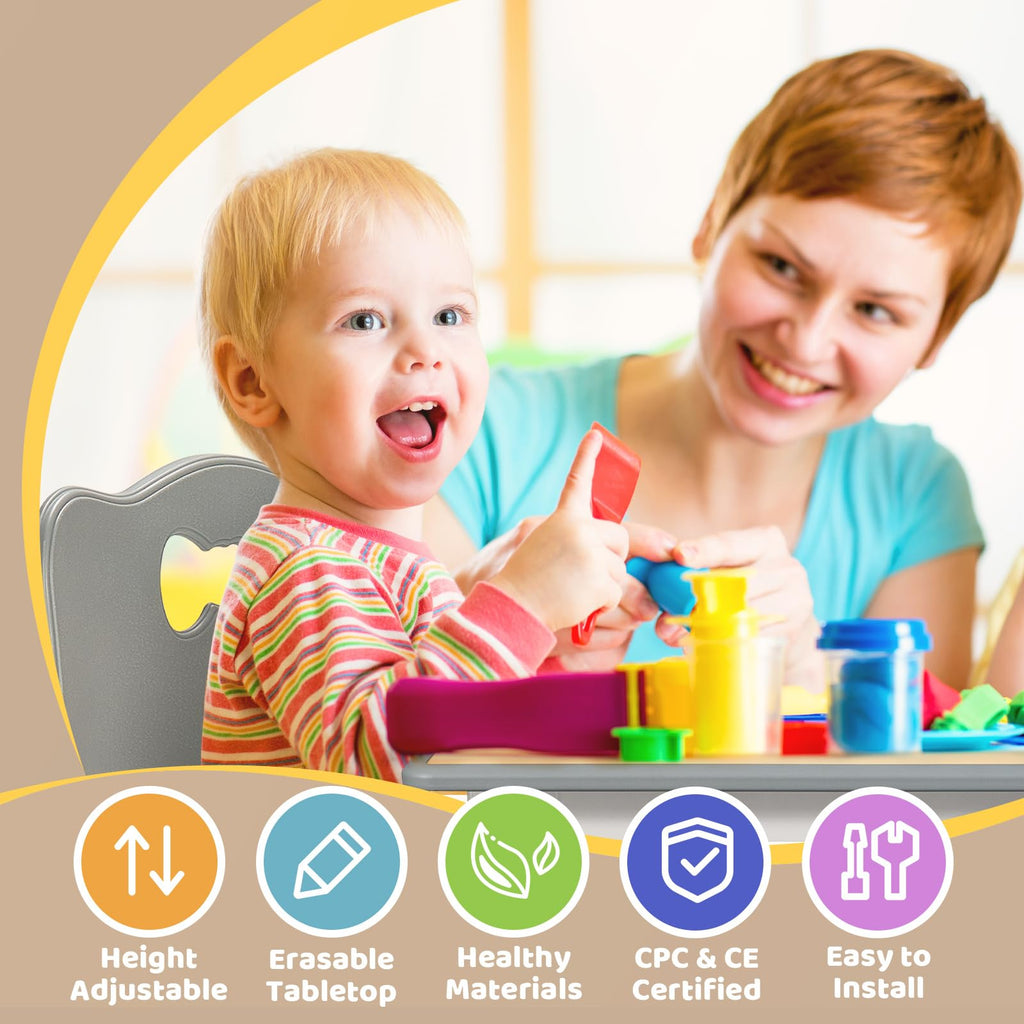 Kids Table and 2 Chairs Set for Ages 3-8, Height Adjustable Toddler Table and Chair Set, Easy to Wipe Arts & Crafts