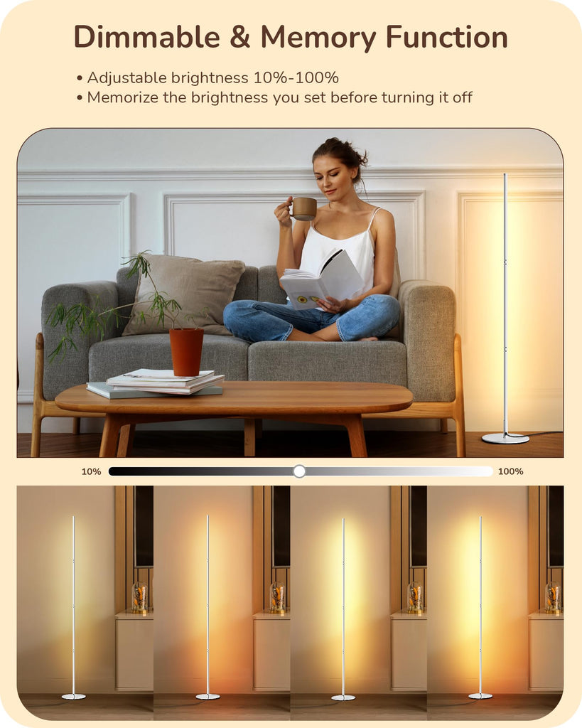 59.84" LED Corner Floor Lamp, 3000K & Stepless Dimmable, White