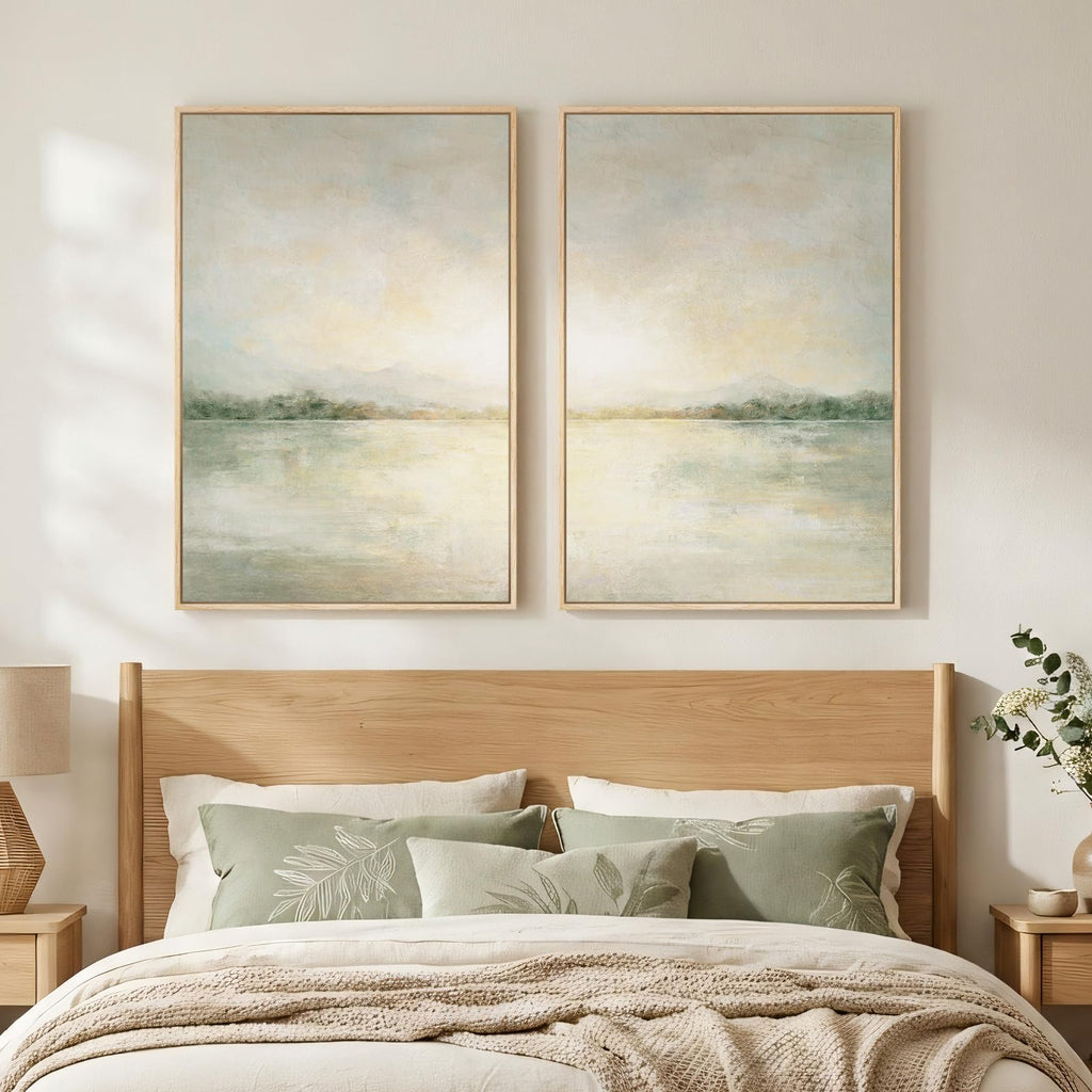 Framed Sage Green Abstract Landscape Wall Art, 24x36 Inch