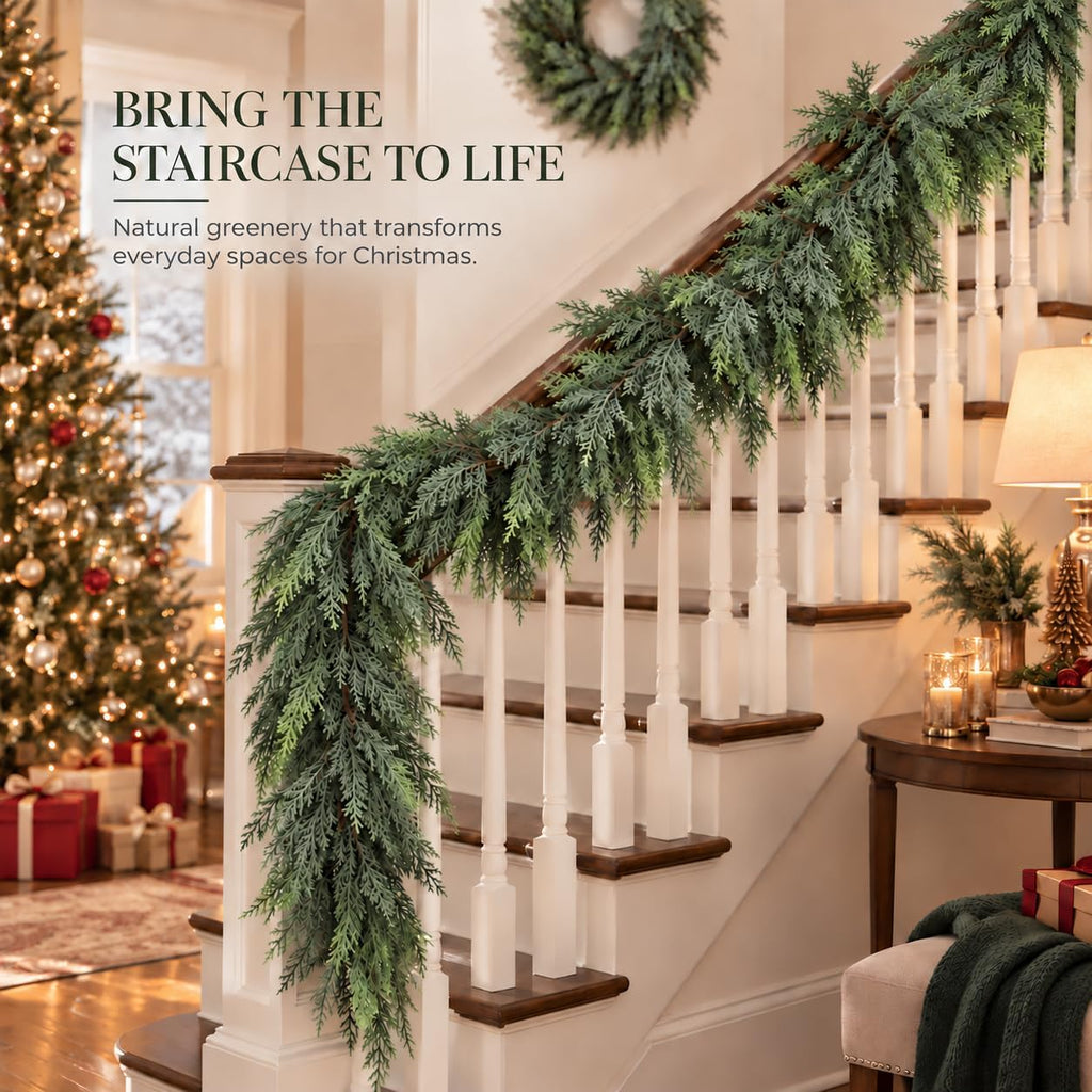5.7 FT Christmas Greenery Real Touch Cedar Garland for Indoor Outdoor Decor