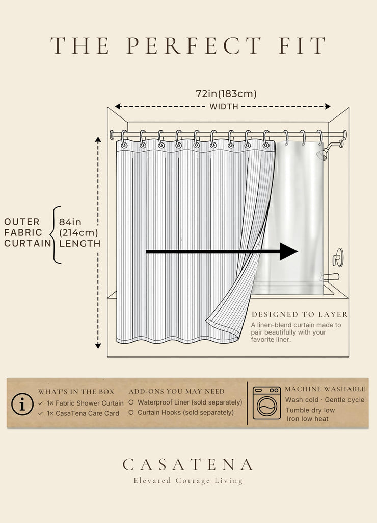 Farmhouse Striped - 72x84 Inches, Linen Blend Fabric, Breathable & Machine Washable, Rustic Sage Decor (Hooks/Liner