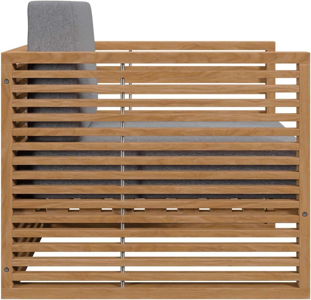 Carlsbad Modern Fabric/Teak Wood Outdoor Armchair in Gray/Natural
