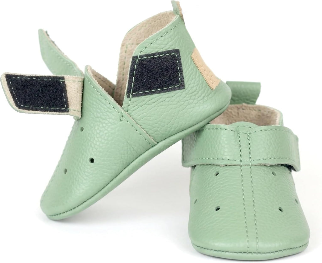 Mint Green Genuine Leather Baby Moccasin Booties