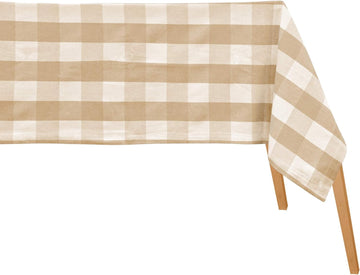 Rectangular Tablecloth, Cotton, Beige and Cream, 63 X 109, Farmhouse Plaid, Heat Resistant, 1.0 Coun