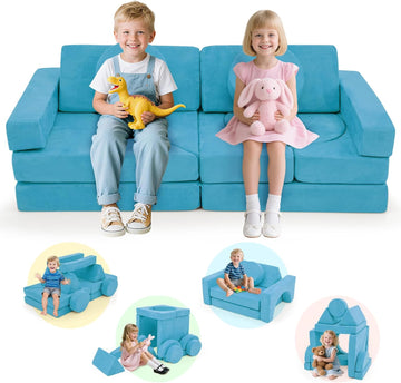 Modular Kids Play Couch, 14 PCS Convertible Foam Children Floor Sofa, Playroom Bedroom Nursery Furniture
