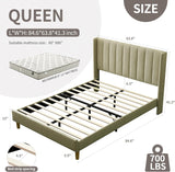 Upholstered Platform Bed Frame/Queen Bed Frame/Modern Geometric Double-Wing Design headboard/Linen Fabric/Easy to