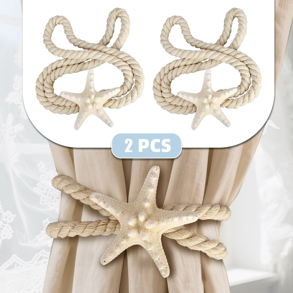 Natural Starfish Curtain Tiebacks, Handmade Woven Rope Curtain Curtain Ties Blinds Accessories for Outdoor - 2 Pcs