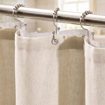 3 in 1 Linen Shower Curtain with Liner and 12 Double Glide Hooks 72 x 72 | Thick linen-poly blend, detachable