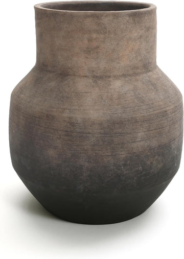 LuxenHome Round Ceramic Flower Vase, 13 Inch Brown Terracotta Vases | Vintage Large Pottery Decor Entry Way Table