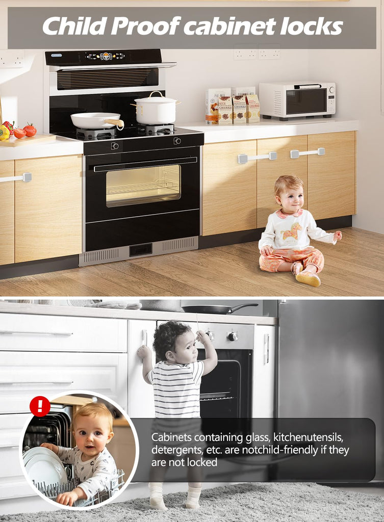 12 Pack Baby Proofing Safety Locks Child Safe for Cabinet Drawer Fridge Oven Dishwasher Doors, Toilet Seat & Lid