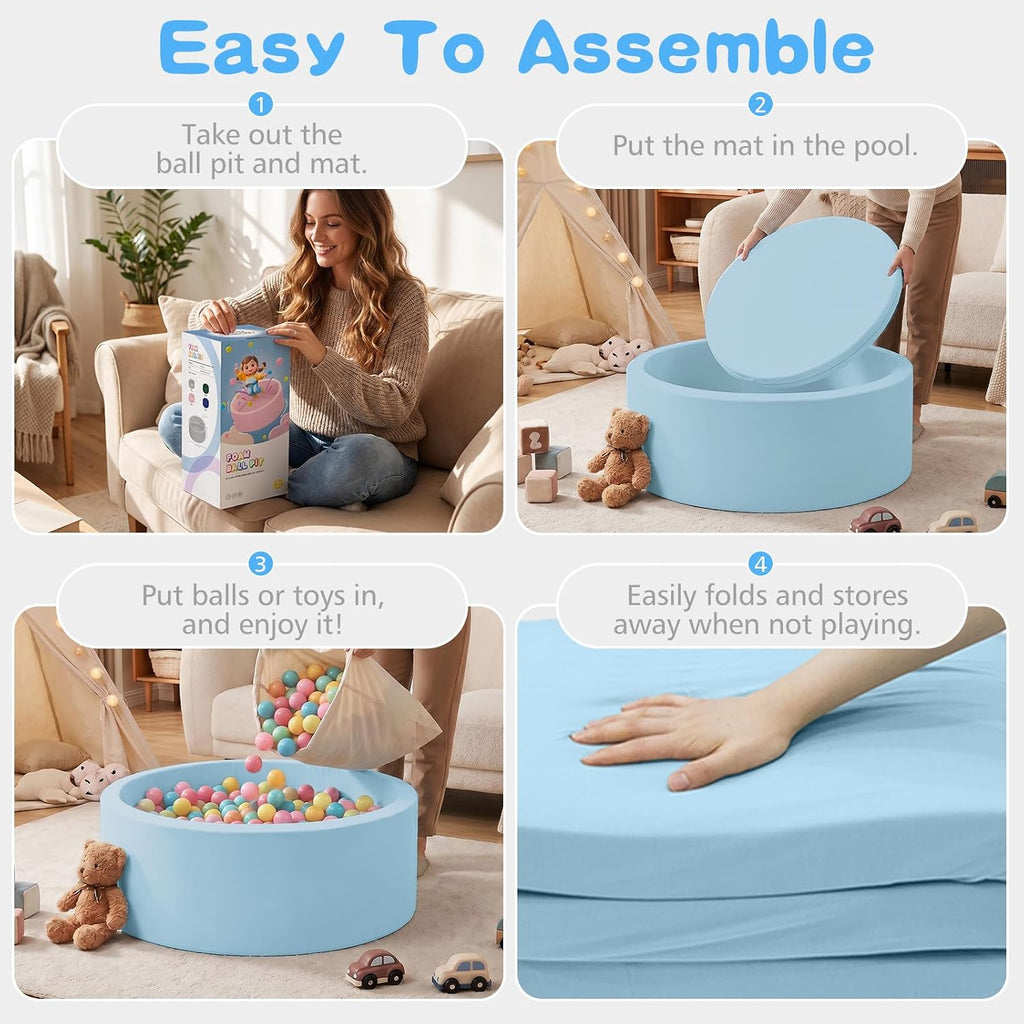 Foam Ball Pit, 35.4"x 11.8" Ball Pits for Toddlers-Blue