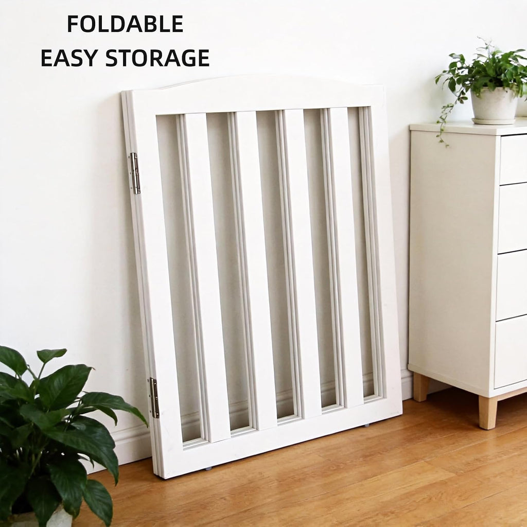 Foldable Freestanding Indoor Dog Gate Wood White Long Pet Gates Dog Fence for Stairs Puppy Gates s, Pet Fence, Puppy