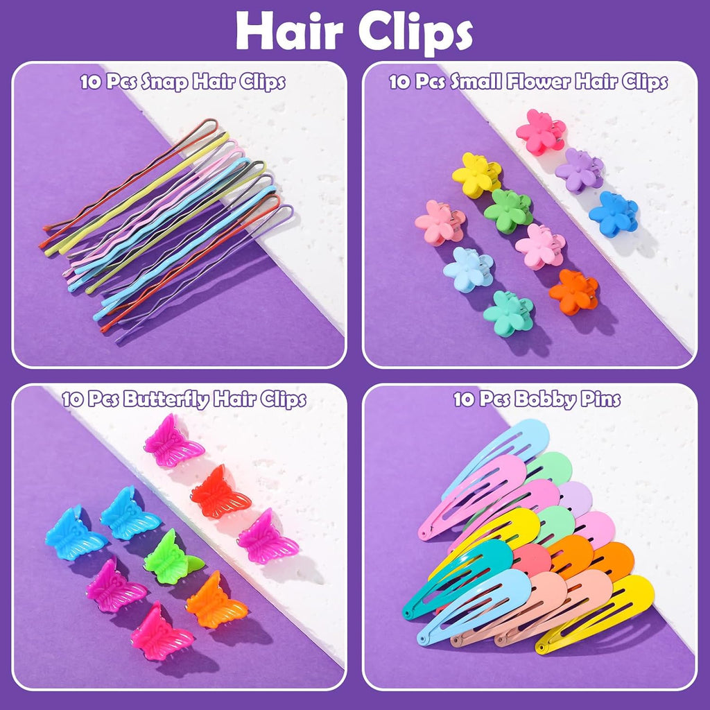 Hair Accessories for Girls, 2194 Pcs Colorful Elastic Hair Ties Set with Rubber Bands Butterfly Hair Clips Bobby Pins