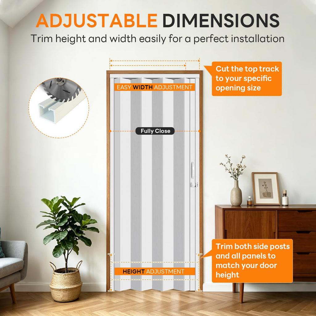 60" x 96" Accordion Door Interior with Lock, White