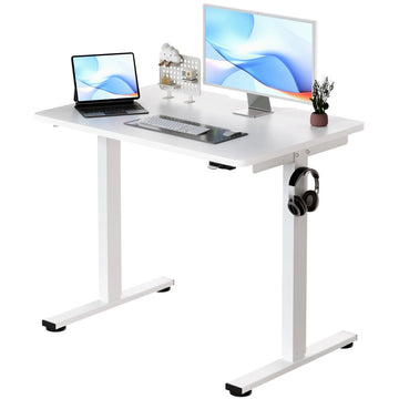 Small Electric Standing Desk, 36" x 24" Whole Piece Height Adjustable Desk, White Sit to Stand Computer Workstation