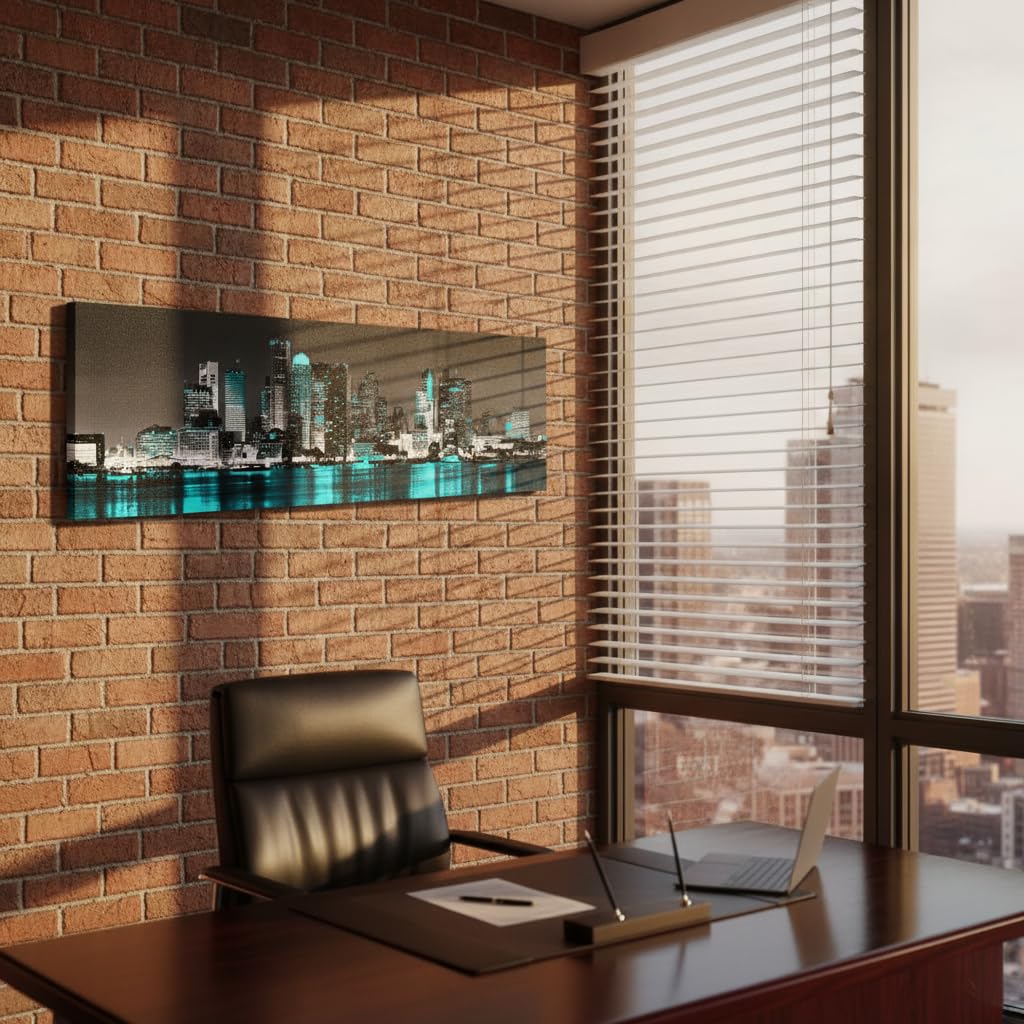 Boston Skyline Canvas Wall Modern Cityscape Decor Framed 14x48in