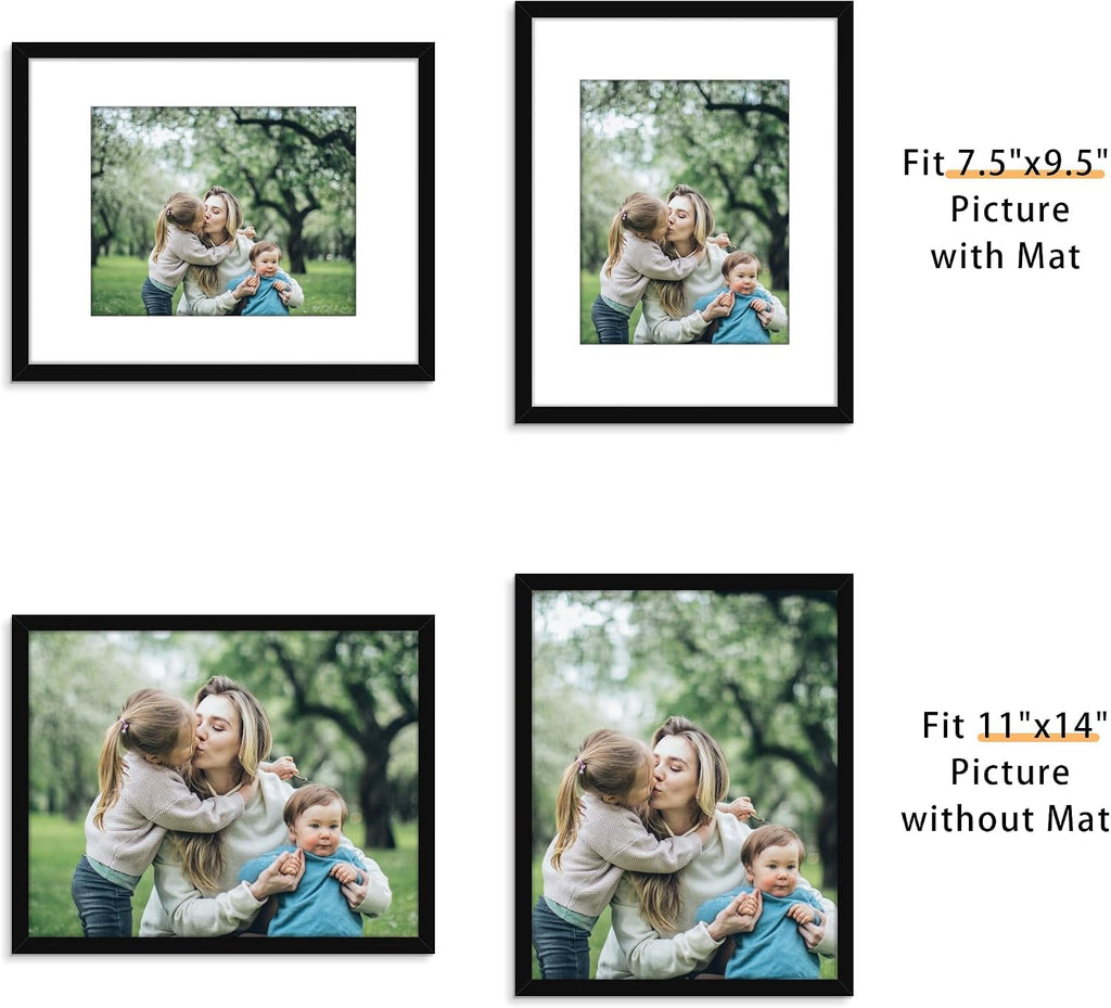 11x14 Picture Frame Set of 12, Modern Gallery Wall Frames, Black | Fits 8x10 With Mat or 11x14 Without Mat