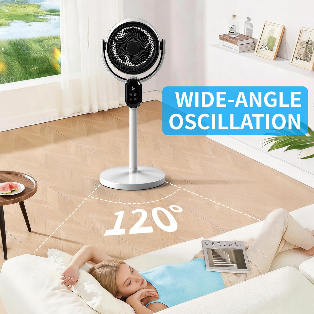 33 inch Standing Fan , 120°+ 90° Oscillating Fan, White