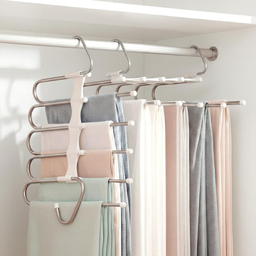 Pants Hangers Space Saving 5 Tier - 4 Pack Closet Organizers and Storage Closet Organizer, Anti-Slip Design, Closet