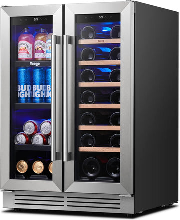 Wine & Beverage Refrigerator, 24 Inch 60 Cans and 20 Bottles Dual Zone Wine Cool