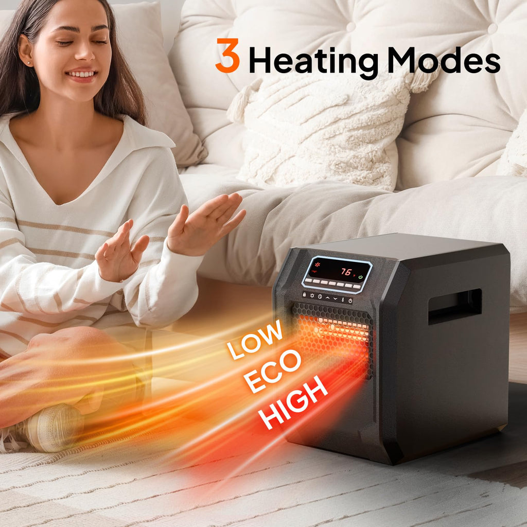 Electric Space Heater with Remote 1500W Quartz Infrared Heater Black
