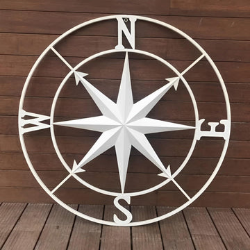 Nautical Compass Wall Decor, Coastal Nautical Beach Decor, Porch Patio Wall Hanging, 41" (White)