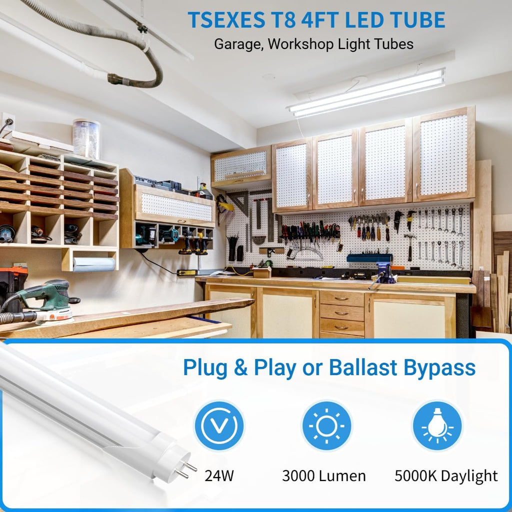4Ft T8 LED Tube Lights,24W Type A+B Plug & Play,3000LM 5000K