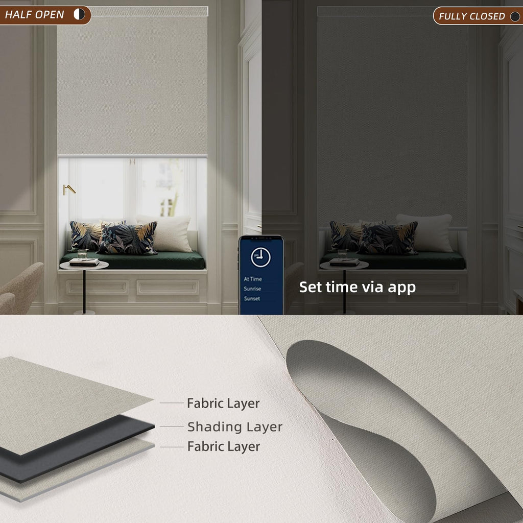 Motorized Blinds Roller Shade with Remote: Automatic Smart Blind for Windows 100% Blackout, Electric Blinds