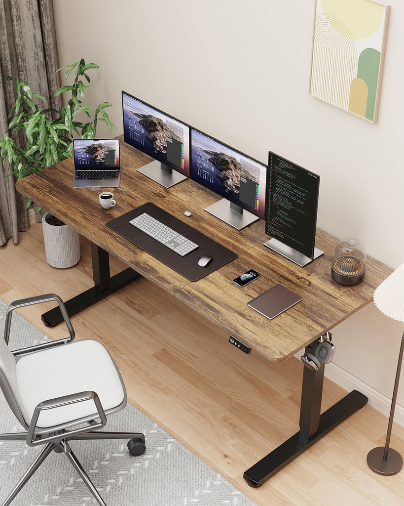 55" Large Electric Standing Desk Adjustable Height | Gaming Table, Sit Stand up Desk for Computer Workstation, Suit