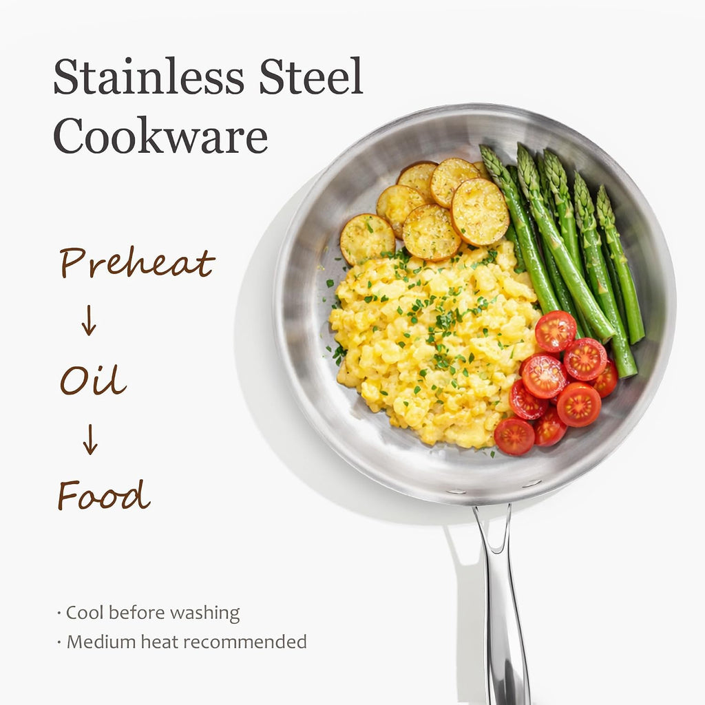 30 PCS Tri-Ply Stainless Steel Cookware Set, Pots and Pans Set, Non Toxic Induction Kitchen Cooking Sets, Cookware