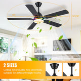 Ceiling Fans with Lights, 52 Inch Low Profile Ceiling Fan with Light and Remote Control,Reversible, RGB_3CCT, Dimmable, Quiet, Black Ceiling Fan for Bedroom Indoor/Outdoor Use A101-B0DTDB527S
