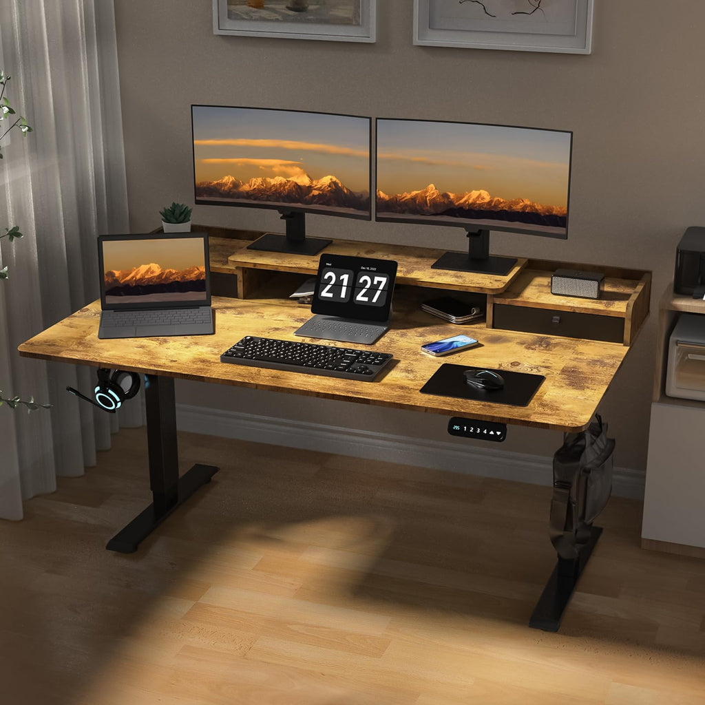 63 x 30 Inch Electric Standing Desk with 2 Drawers, Adjustable Height Widened Stand Up Desk with Storage, Sit to