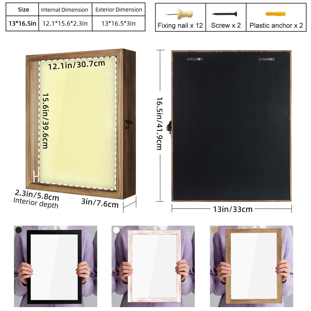 Large Shadow Box 13x16 Display Case Wood Picture Frame Carbonized