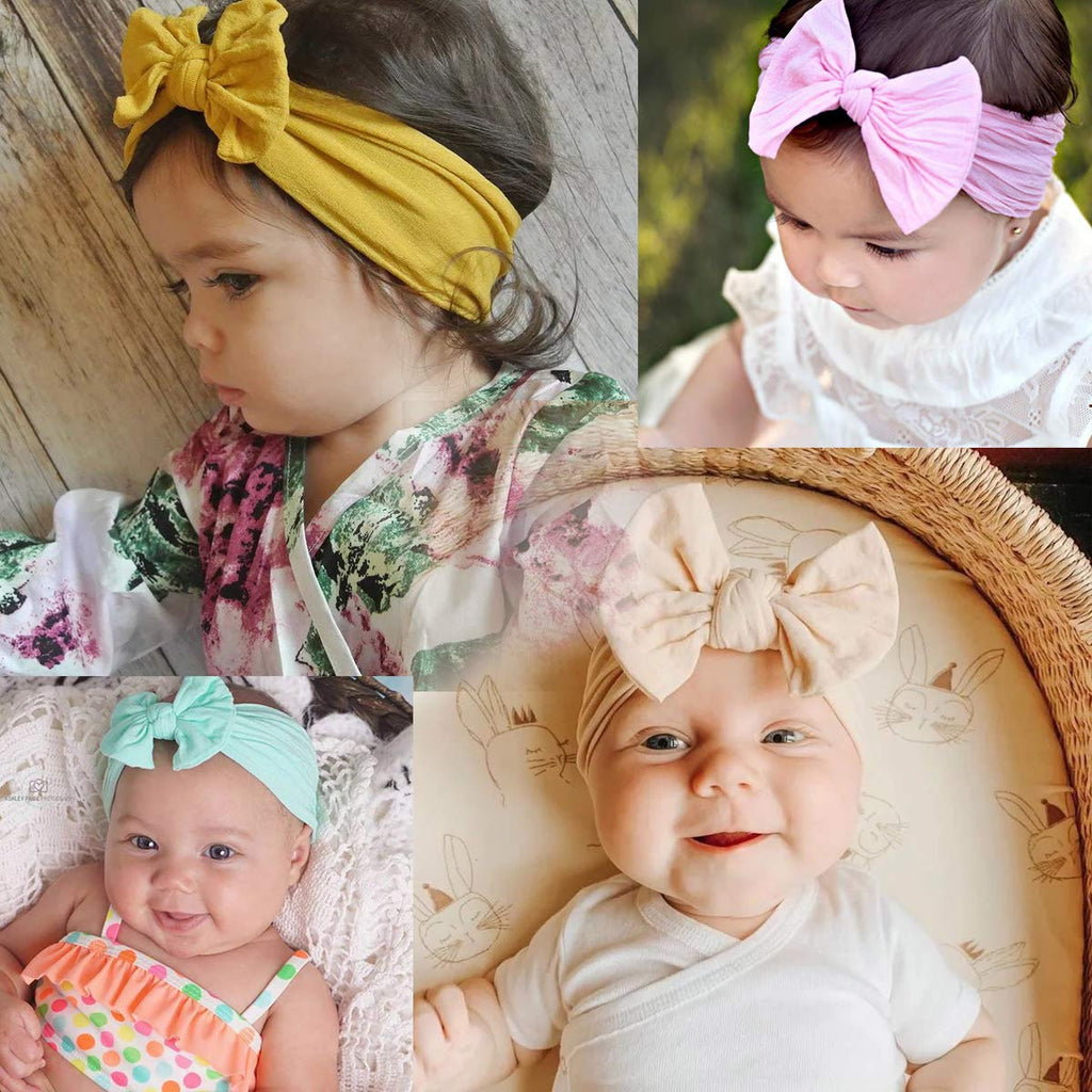 16 Colors Soft Wide Turban Baby Headbands with 3.5 inches Hair Bow Headwraps for Baby Girls Infants Hair