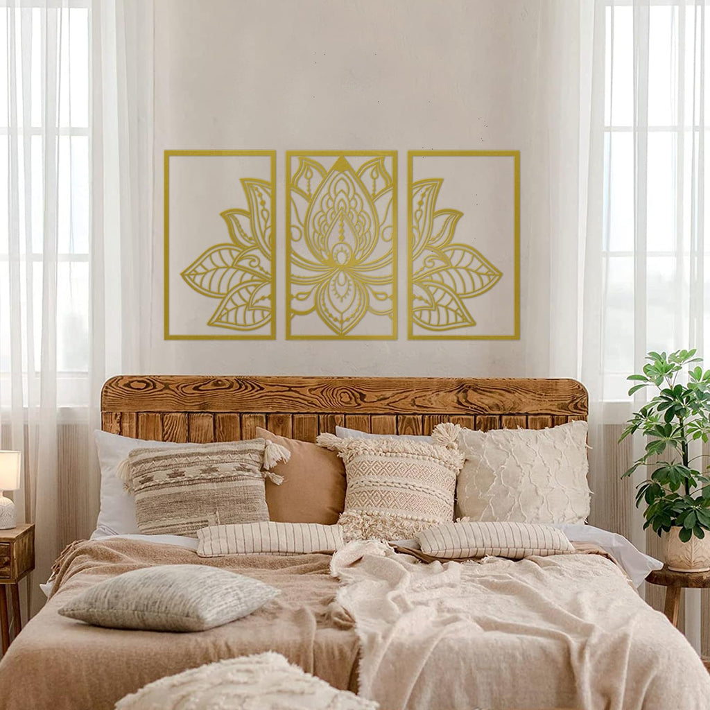 3Pcs Gold Lotus Mandala Metal Flower Wall Decor (32" x 17")